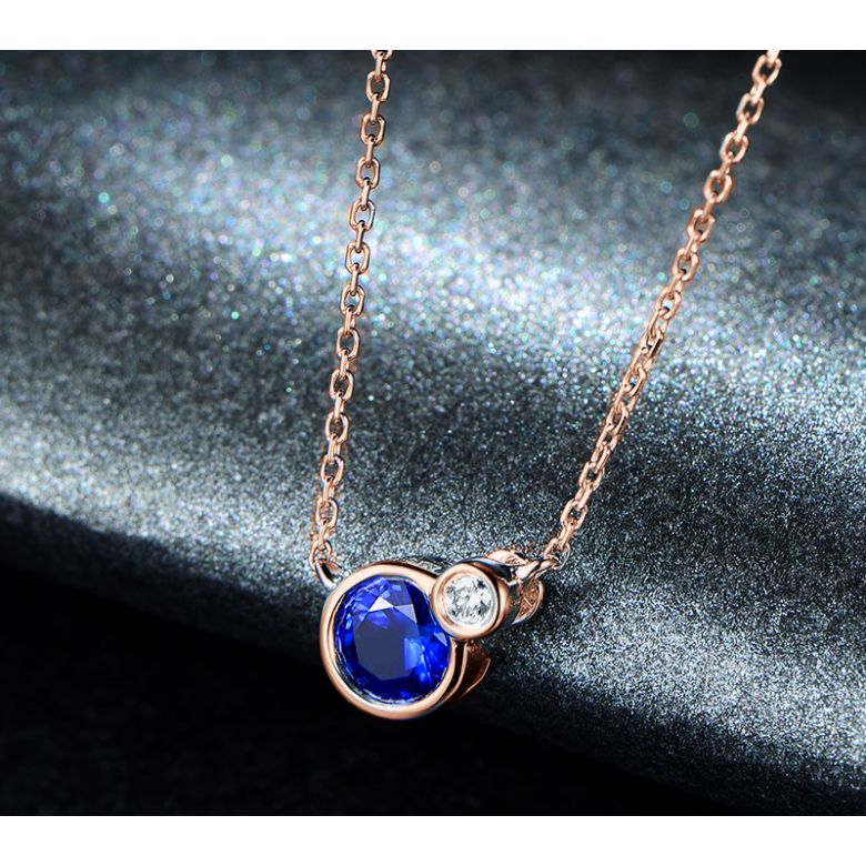 Collier pendentif Or rose, saphir et diamant sertis clos - 3