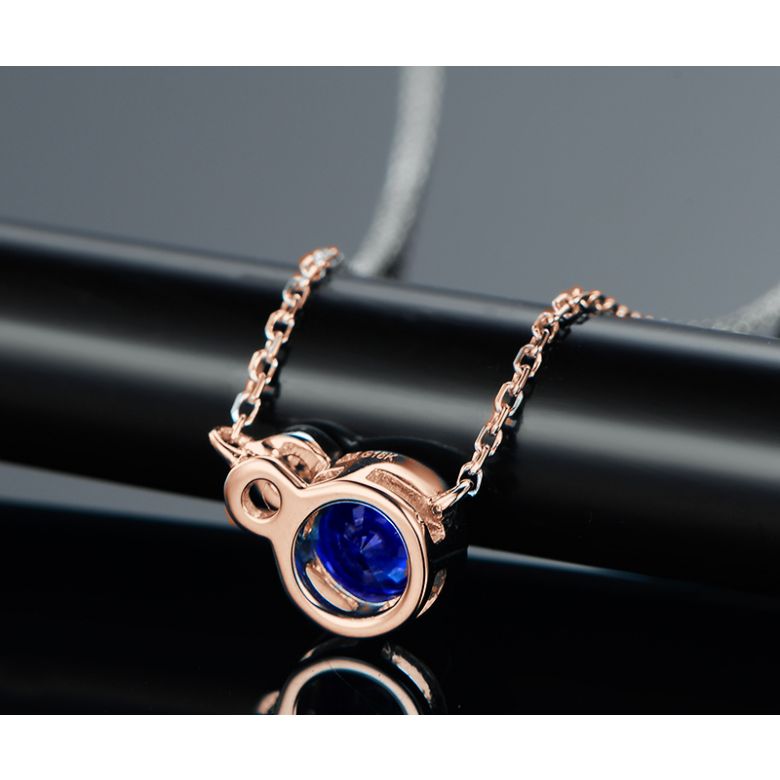 Collier pendentif Or rose, saphir et diamant sertis clos - 4