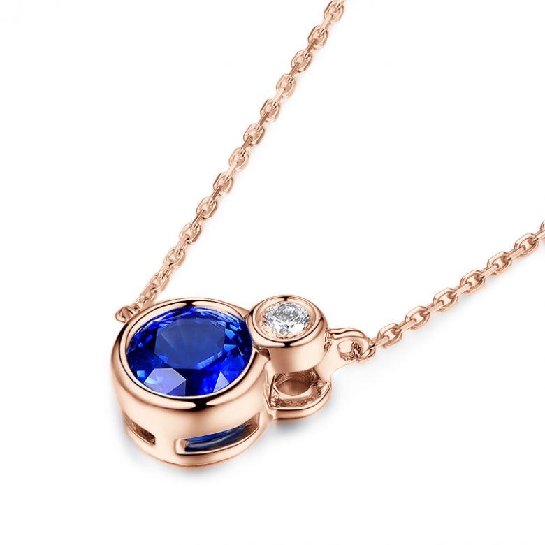 Collier pendentif Or rose, saphir et diamant sertis clos - 6