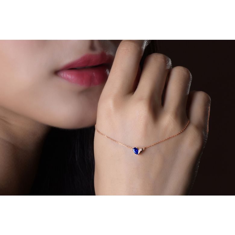 Pendentif coeur saphir et diamant. Or rose avec sa chaîne - 5