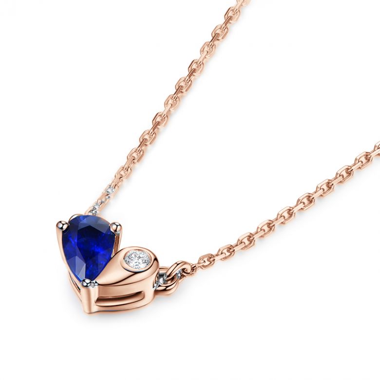 Pendentif coeur saphir et diamant. Or rose avec sa chaîne - 6
