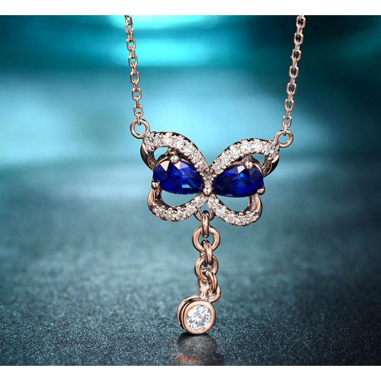 Pendentif papillon saphirs et diamants. Or rose 18cts - 3