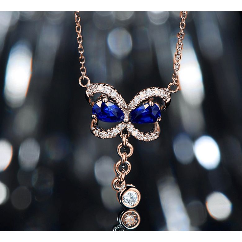 Pendentif papillon saphirs et diamants. Or rose 18cts - 4