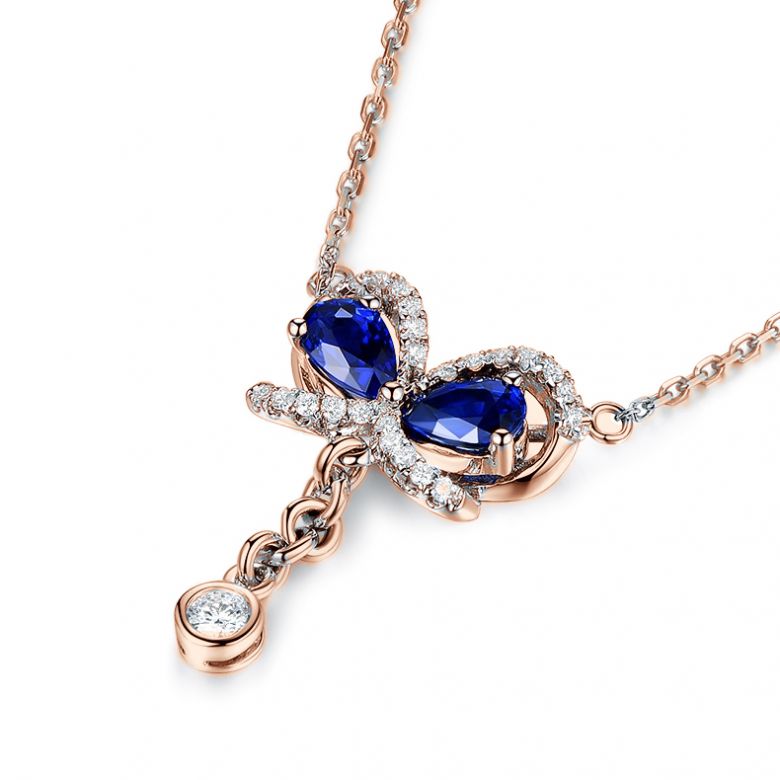 Pendentif papillon saphirs et diamants. Or rose 18cts - 5