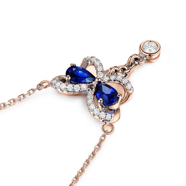 Pendentif papillon saphirs et diamants. Or rose 18cts - 6