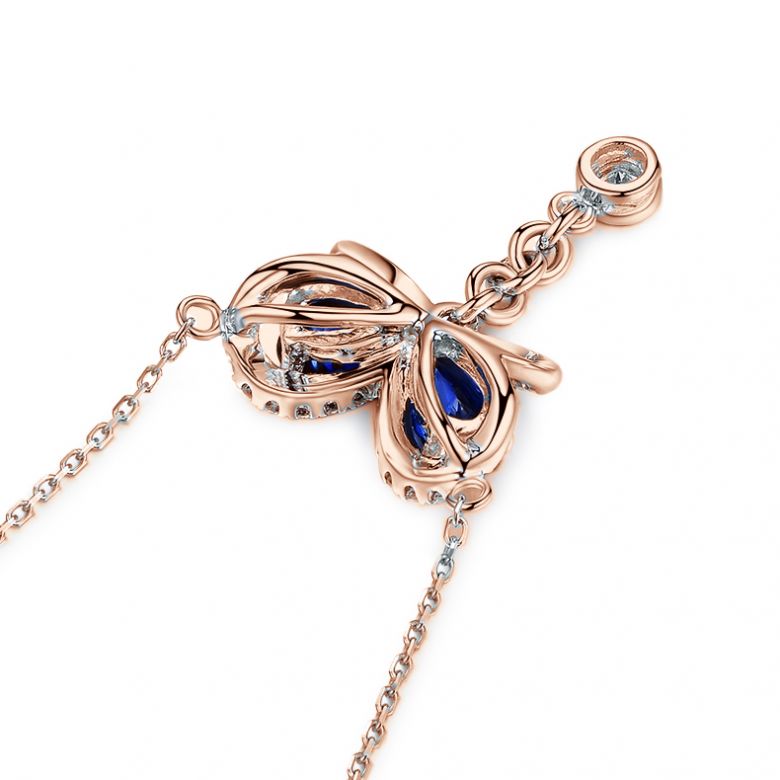 Pendentif papillon saphirs et diamants. Or rose 18cts - 7
