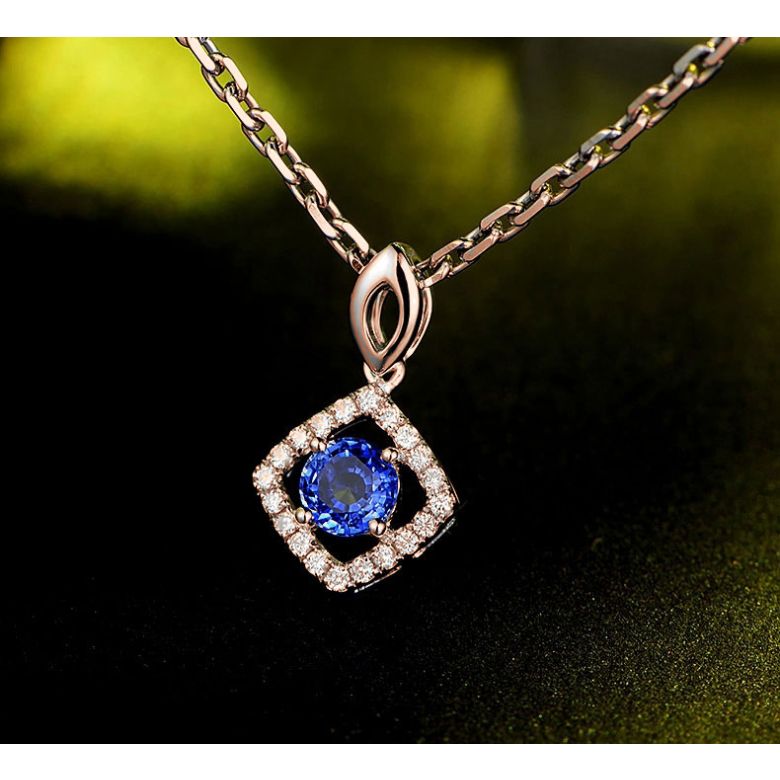 Pendentif losange Or rose, saphir et diamants - 3