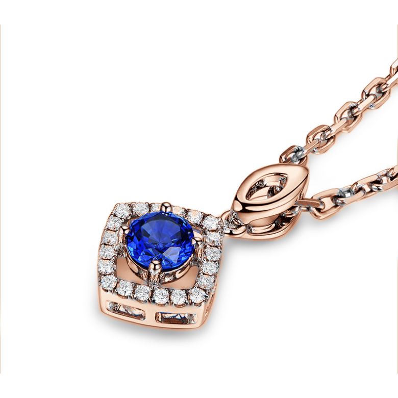 Pendentif losange Or rose, saphir et diamants - 4