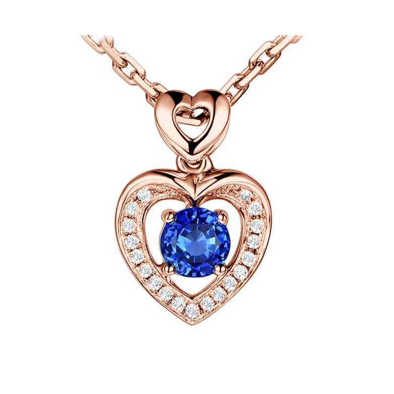 Pendentif Coeur saphir et diamants. Or rose - 1
