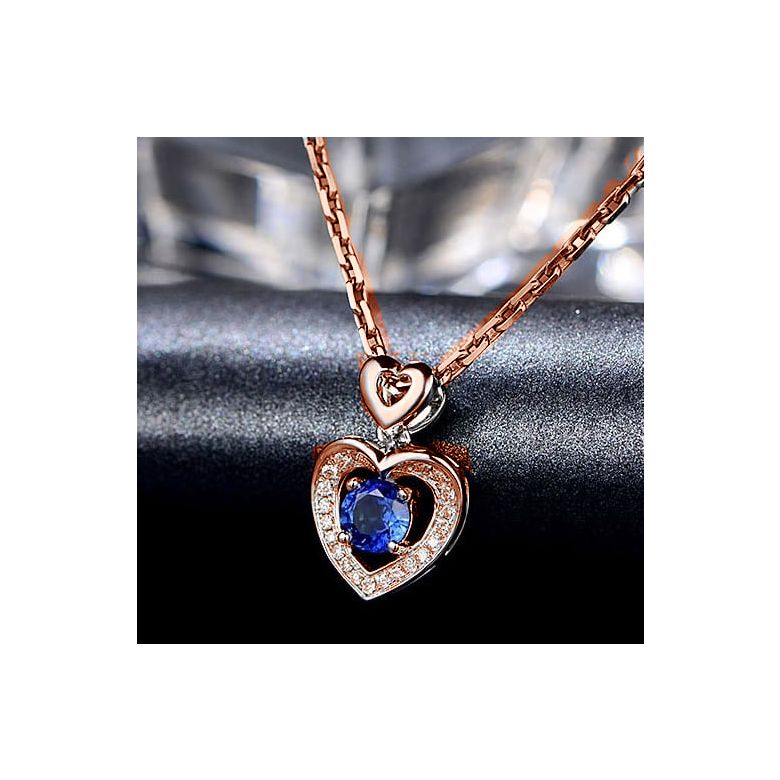 Pendentif Coeur saphir et diamants. Or rose - 3