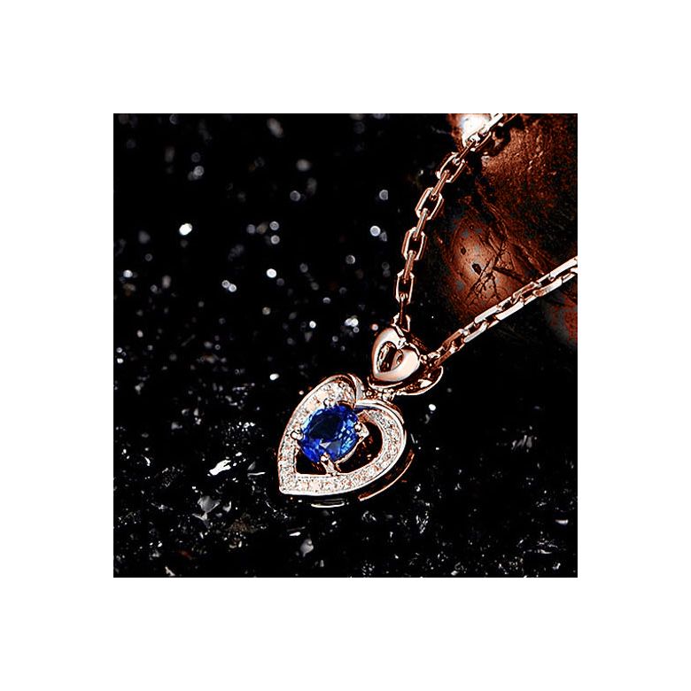 Pendentif Coeur saphir et diamants. Or rose - 5
