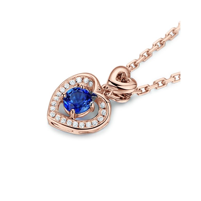 Pendentif Coeur saphir et diamants. Or rose - 7