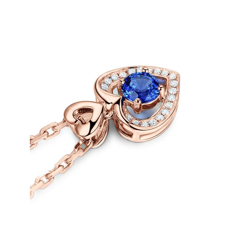 Pendentif Coeur saphir et diamants. Or rose - 8