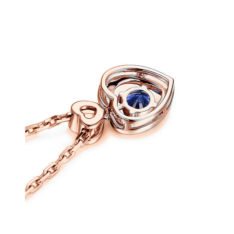 Pendentif Coeur saphir et diamants. Or rose - 9