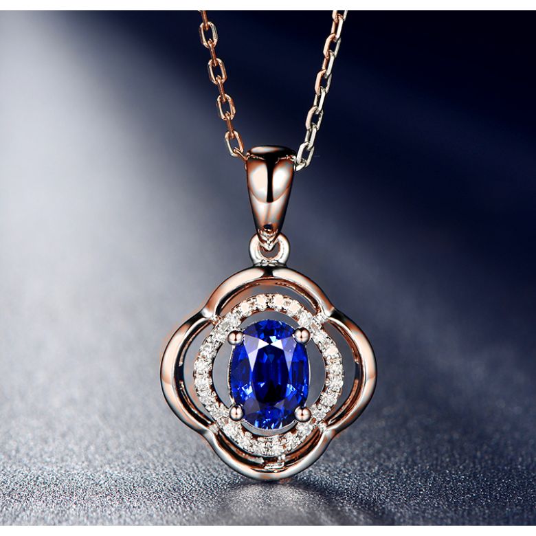 Pendentif saphir 1 carat. Breloque Or rose motif fleur - 3