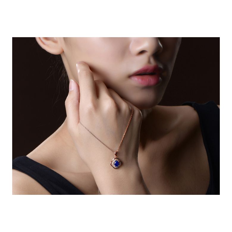 Pendentif saphir 1 carat. Breloque Or rose motif fleur - 4