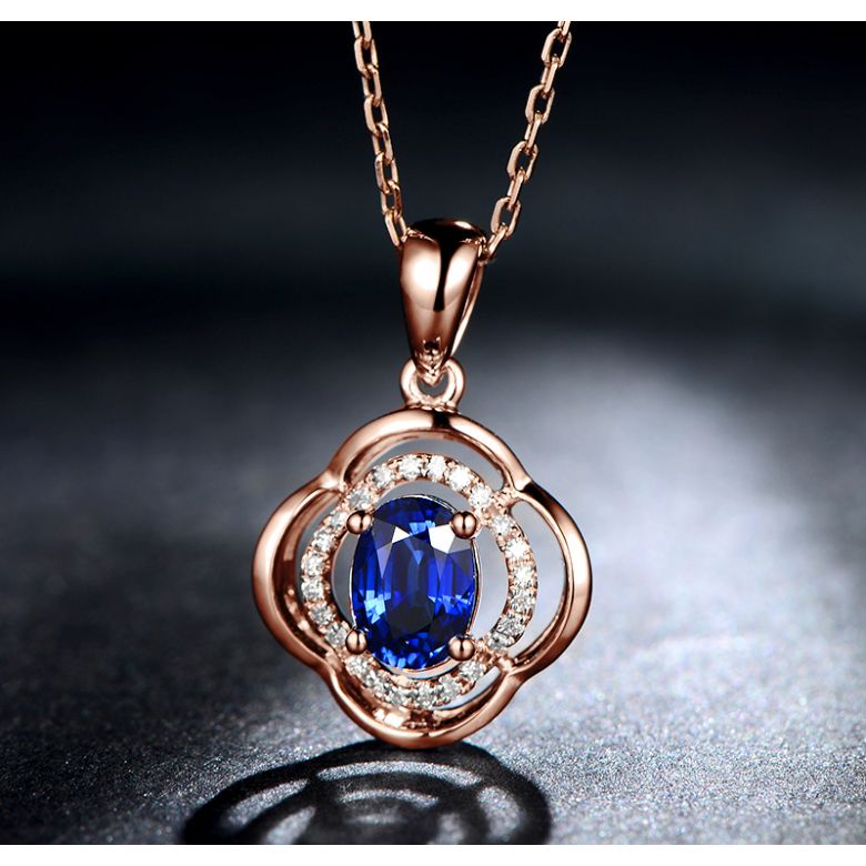 Pendentif saphir 1 carat. Breloque Or rose motif fleur - 6