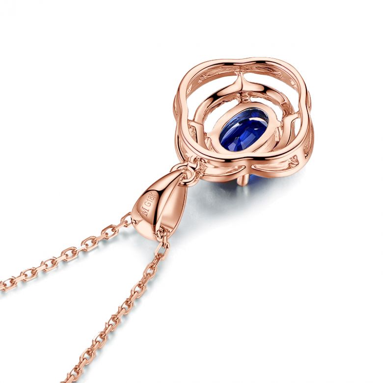 Pendentif saphir 1 carat. Breloque Or rose motif fleur - 10