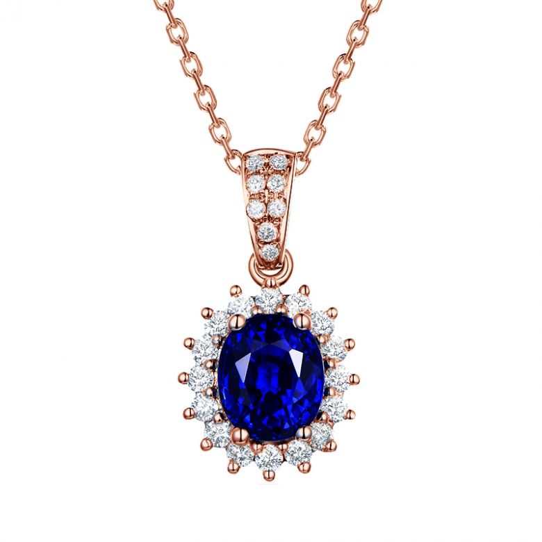 Pendentif Or rose diamants et saphir 1.50cts - 1