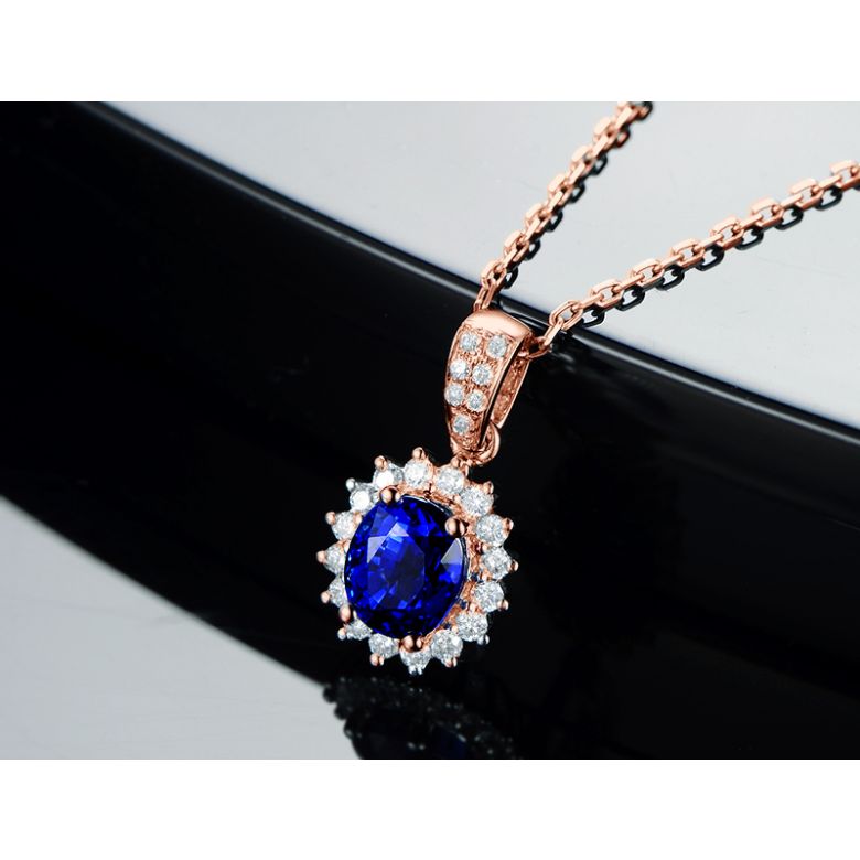 Pendentif Or rose diamants et saphir 1.50cts - 8
