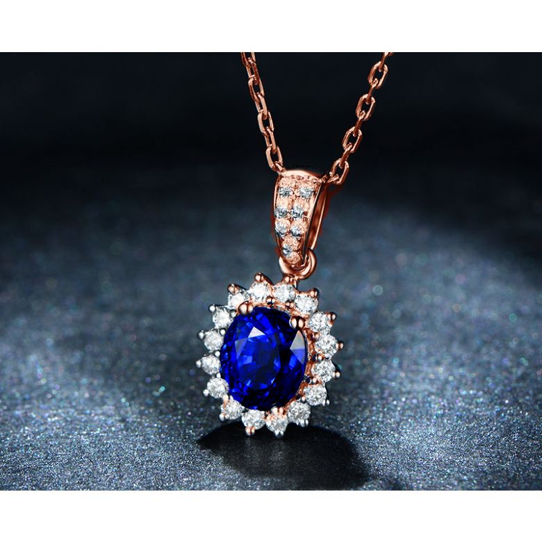 Pendentif Or rose diamants et saphir 1.50cts - 9