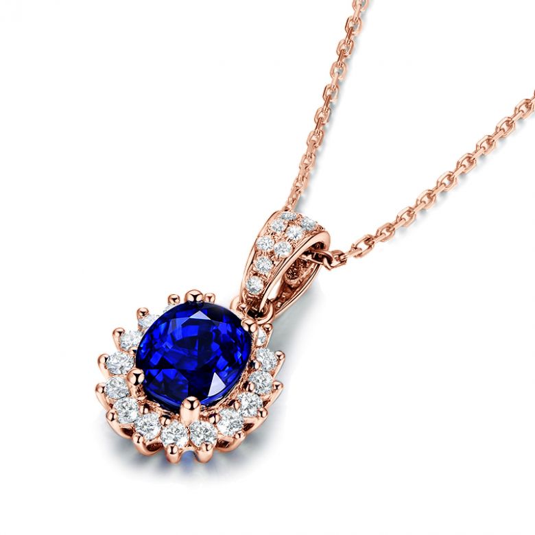 Pendentif Or rose diamants et saphir 1.50cts - 10