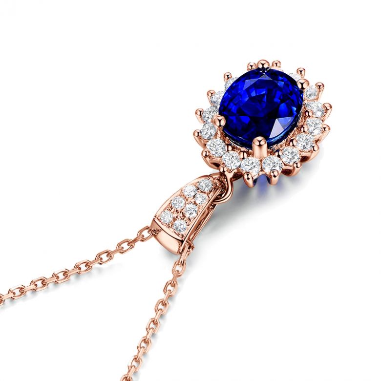 Pendentif Or rose diamants et saphir 1.50cts - 11