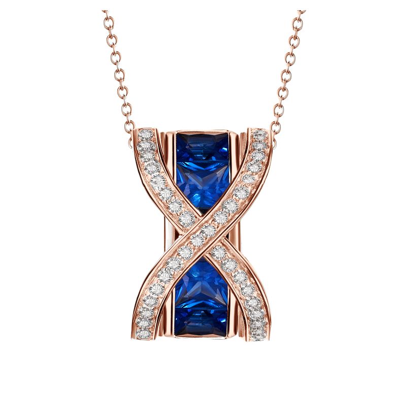 Pendentif sens de nos vies. En diamants, saphirs et or rose - 2