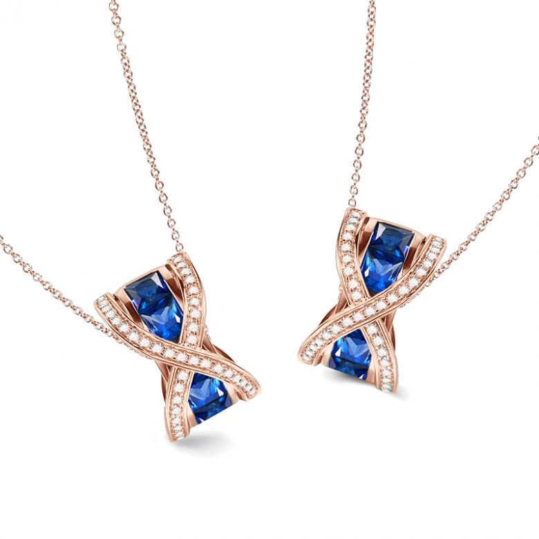 Pendentif sens de nos vies. En diamants, saphirs et or rose - 4