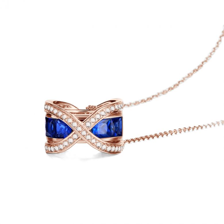 Pendentif sens de nos vies. En diamants, saphirs et or rose - 6