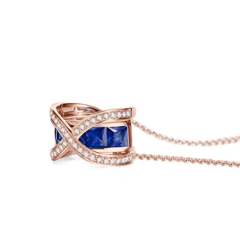 Pendentif sens de nos vies. En diamants, saphirs et or rose - 7