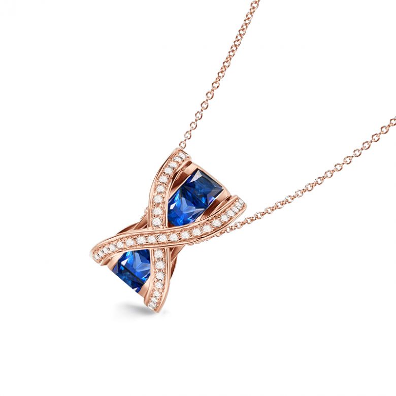 Pendentif sens de nos vies. En diamants, saphirs et or rose - 8