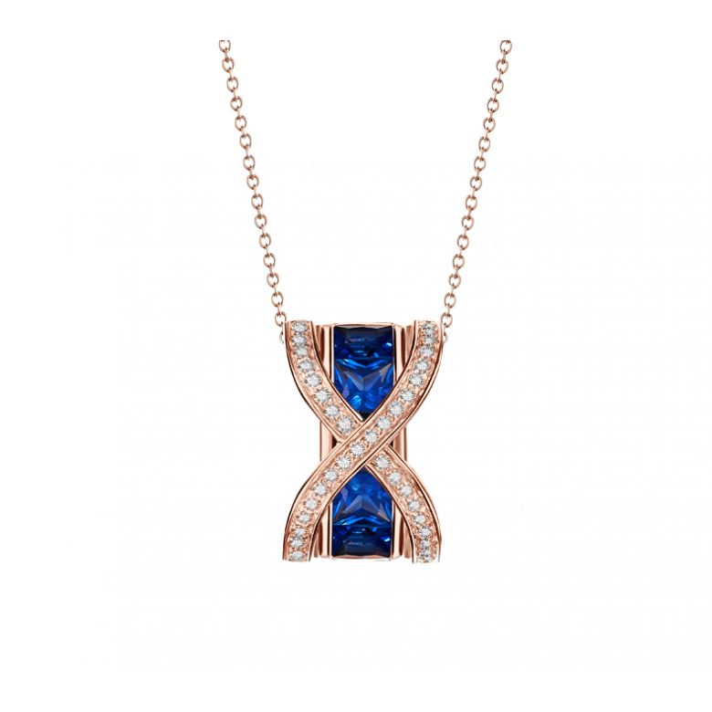Pendentif sens de nos vies. En diamants, saphirs et or rose - 9