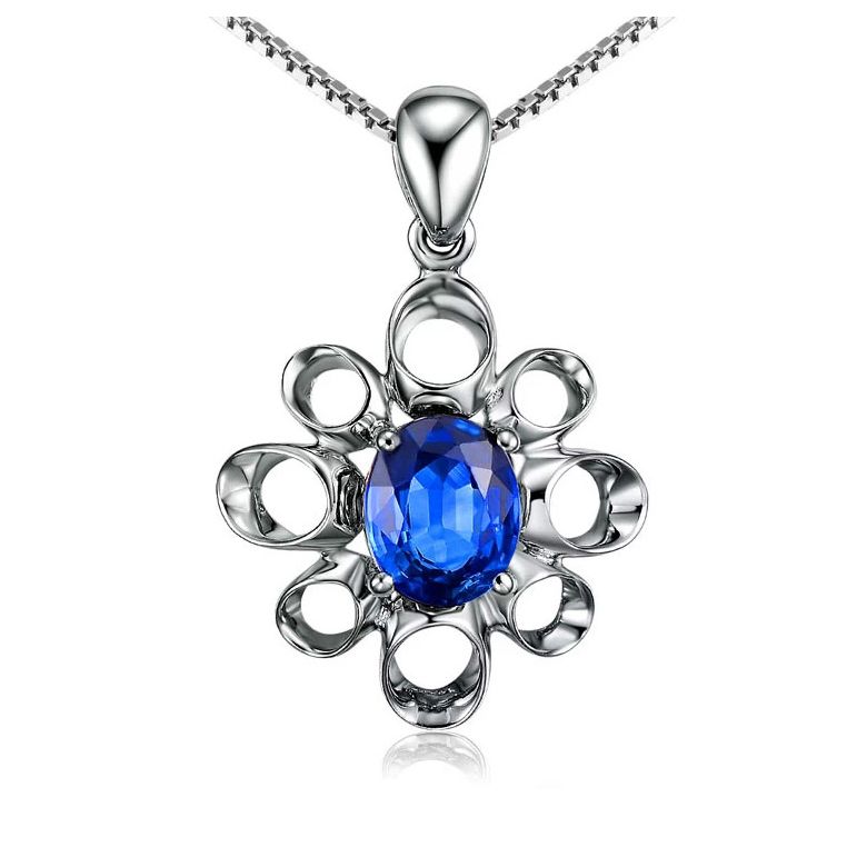 Bijou pendentif fleur - Or blanc 18 carats - Saphir - 1