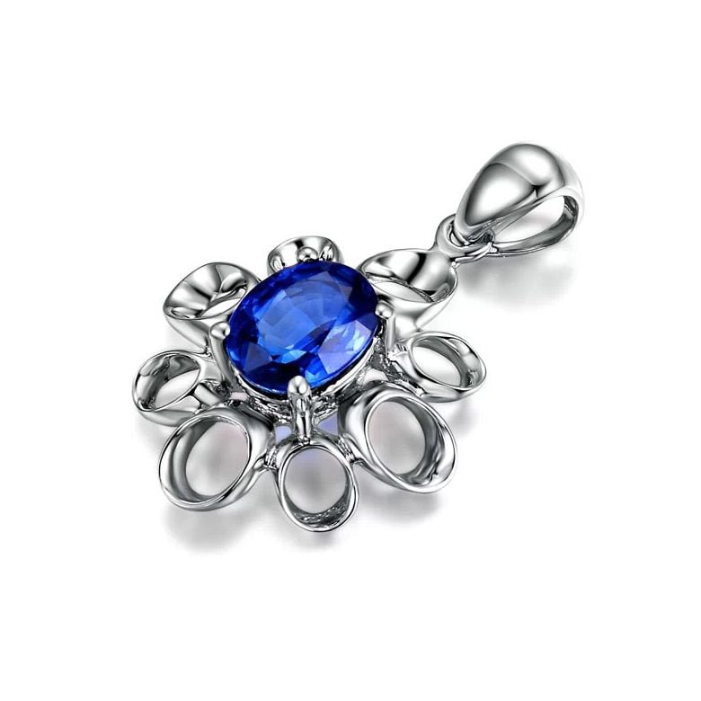 Bijou pendentif fleur - Or blanc 18 carats - Saphir - 2