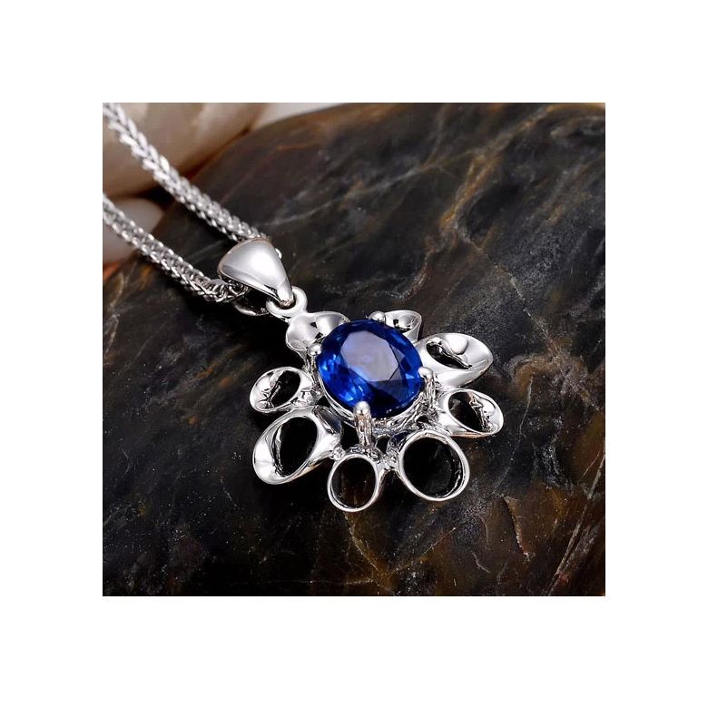 Bijou pendentif fleur - Or blanc 18 carats - Saphir - 3
