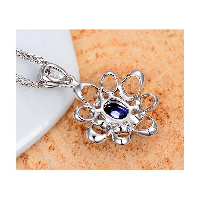 Bijou pendentif fleur - Or blanc 18 carats - Saphir - 4