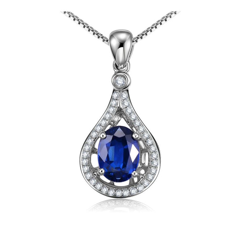 Saphir et diamant sur Or blanc - Pendentif oval - 1