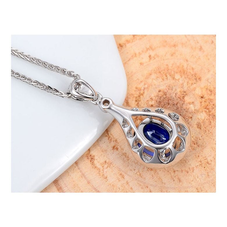 Saphir et diamant sur Or blanc - Pendentif oval - 4