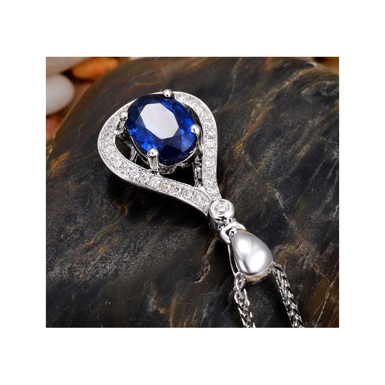 Saphir et diamant sur Or blanc - Pendentif oval - 3