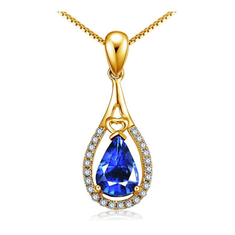 Pendentif goutte Or jaune 18 carats - Saphir et diamants - 1