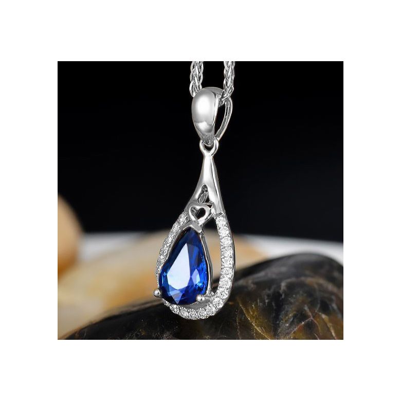 Pendentif goutte Or blanc 18 carats - Saphir et diamants - 3