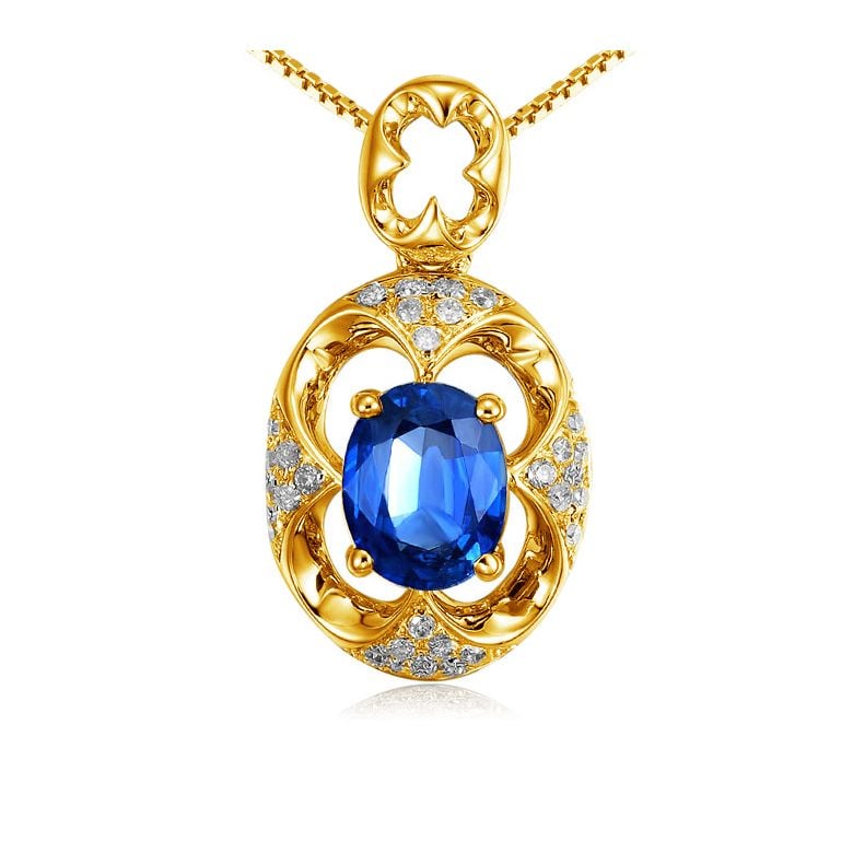 Pendentif Saphir et Diamants - Or jaune 18 carats - 1