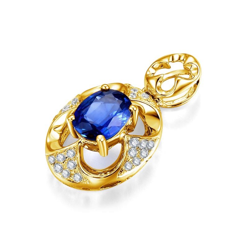 Pendentif Saphir et Diamants - Or jaune 18 carats - 3