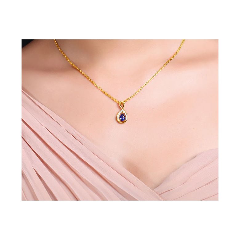 Pendeloque Or jaune 18 carats - Saphir et Diamants en poire - 2