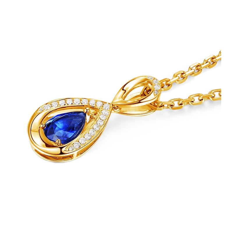 Pendeloque Or jaune 18 carats - Saphir et Diamants en poire - 3