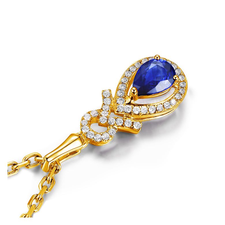 Pendentif Or jaune 18 carats - Saphir et diamants en poire - 6