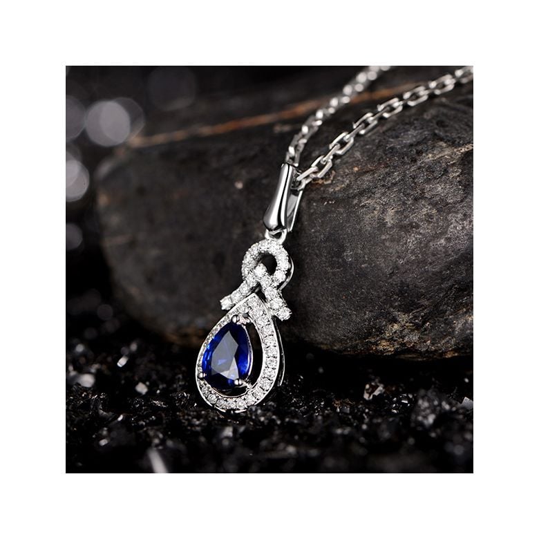 Pendentif Or blanc 18 carats - Saphir et diamants en poire - 2
