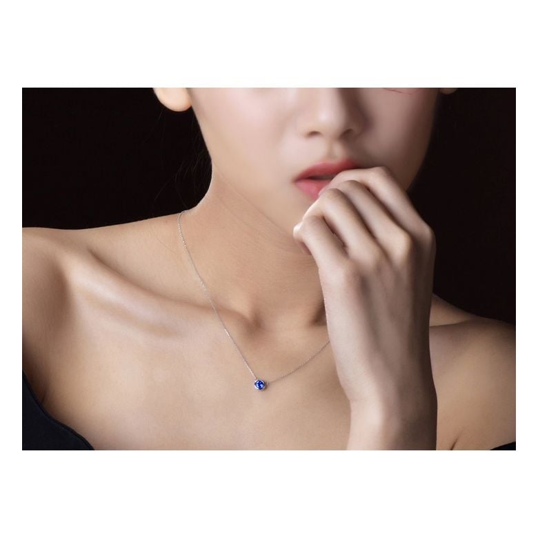 Collier pendentif solitaire saphir Or blanc - 2
