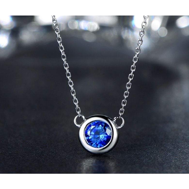 Collier pendentif solitaire saphir Or blanc - 3